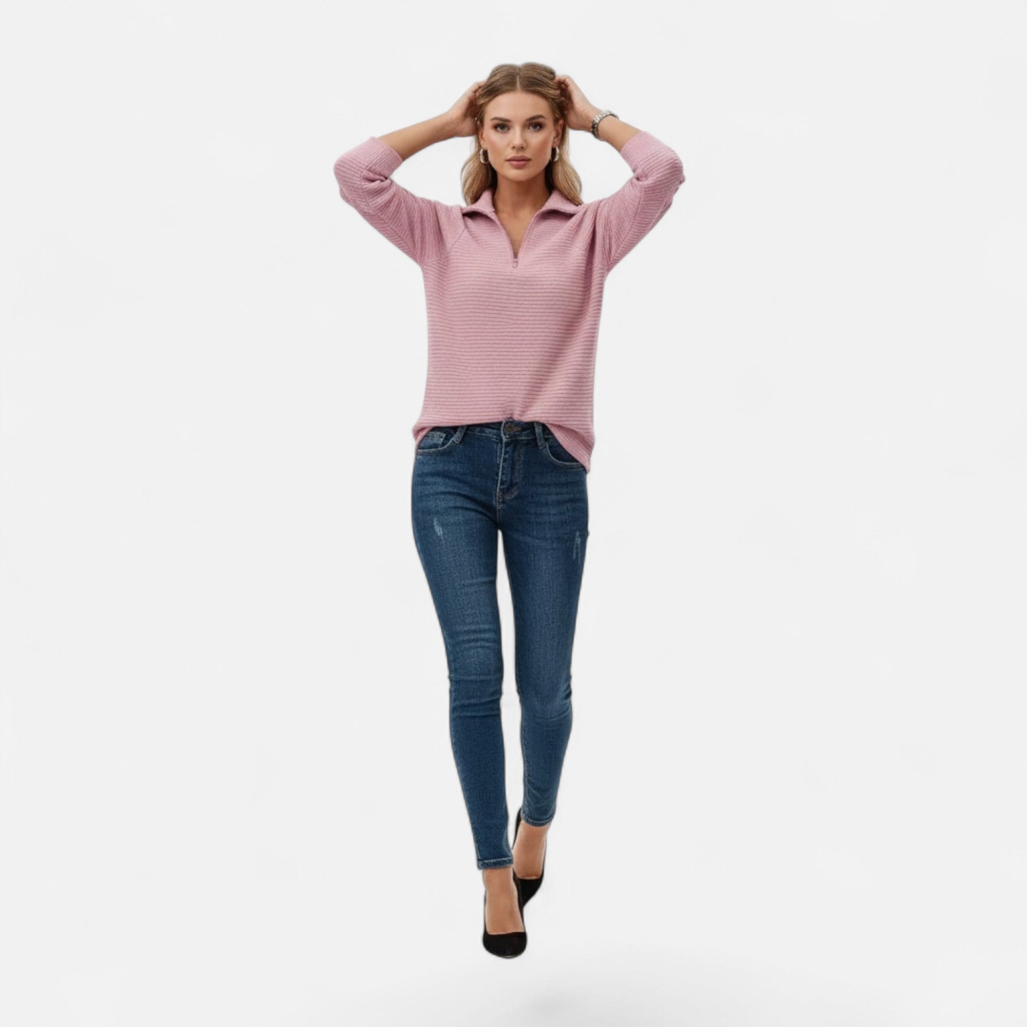Valmonti | Women’s Zipper Stand-Collar Knit Sweaters