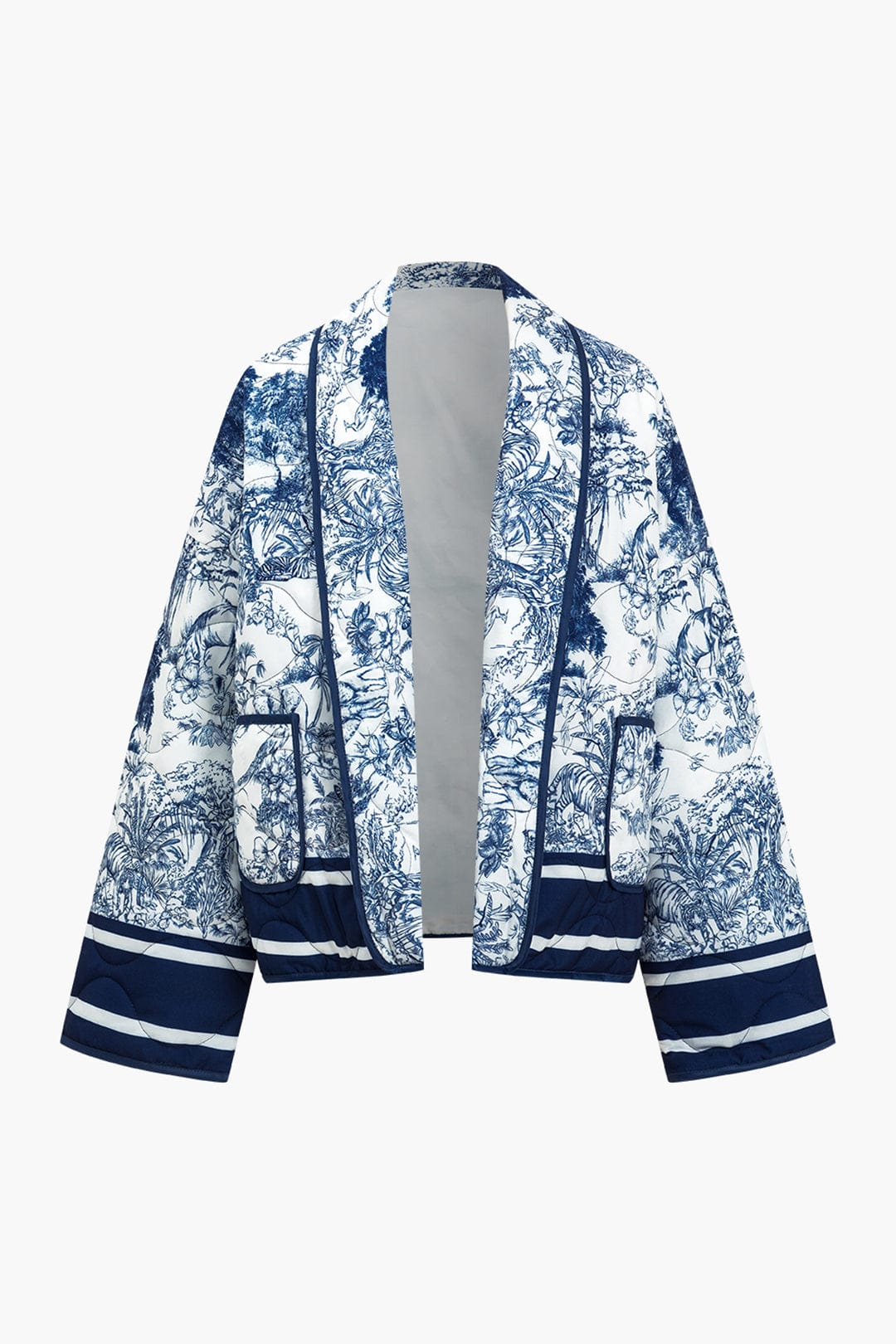 Aurielle Women’s Quilted Floral Jacket with Blue Pattern Lightweight and Comfortable Fit
