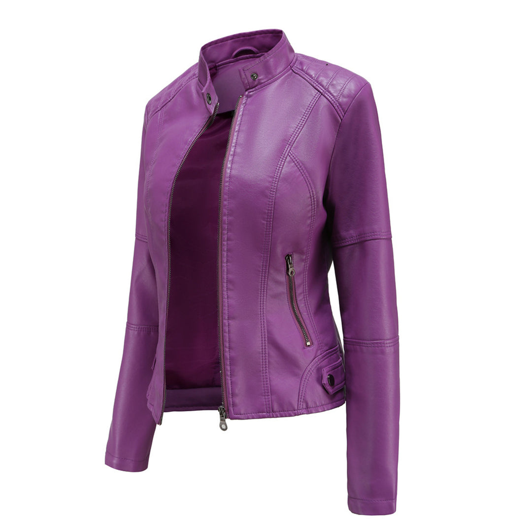 Women’s Faux Leather Biker Jacket – Fitted Zip-Up Layer for Autumn City Wear