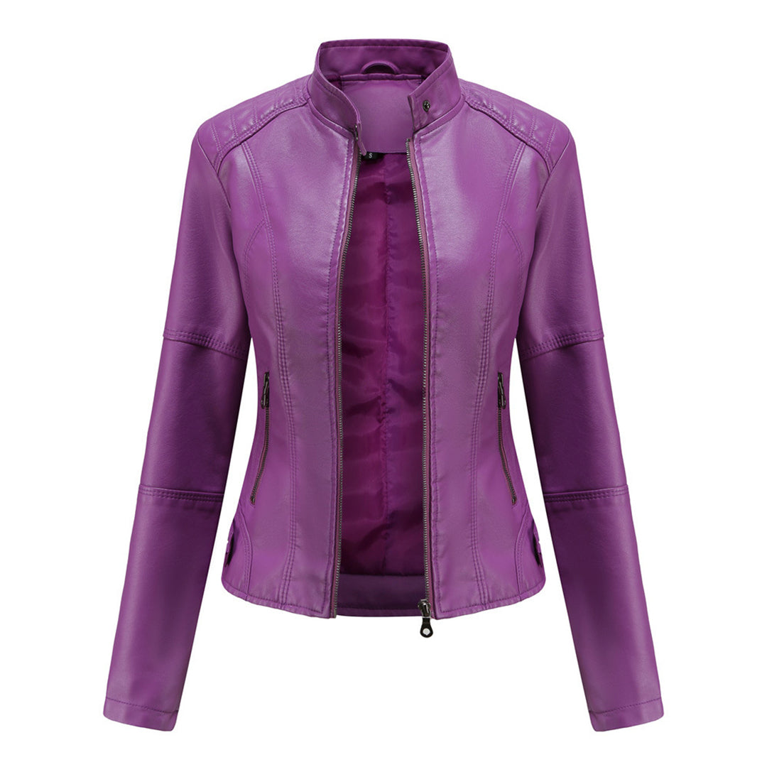 Women’s Faux Leather Biker Jacket – Fitted Zip-Up Layer for Autumn City Wear