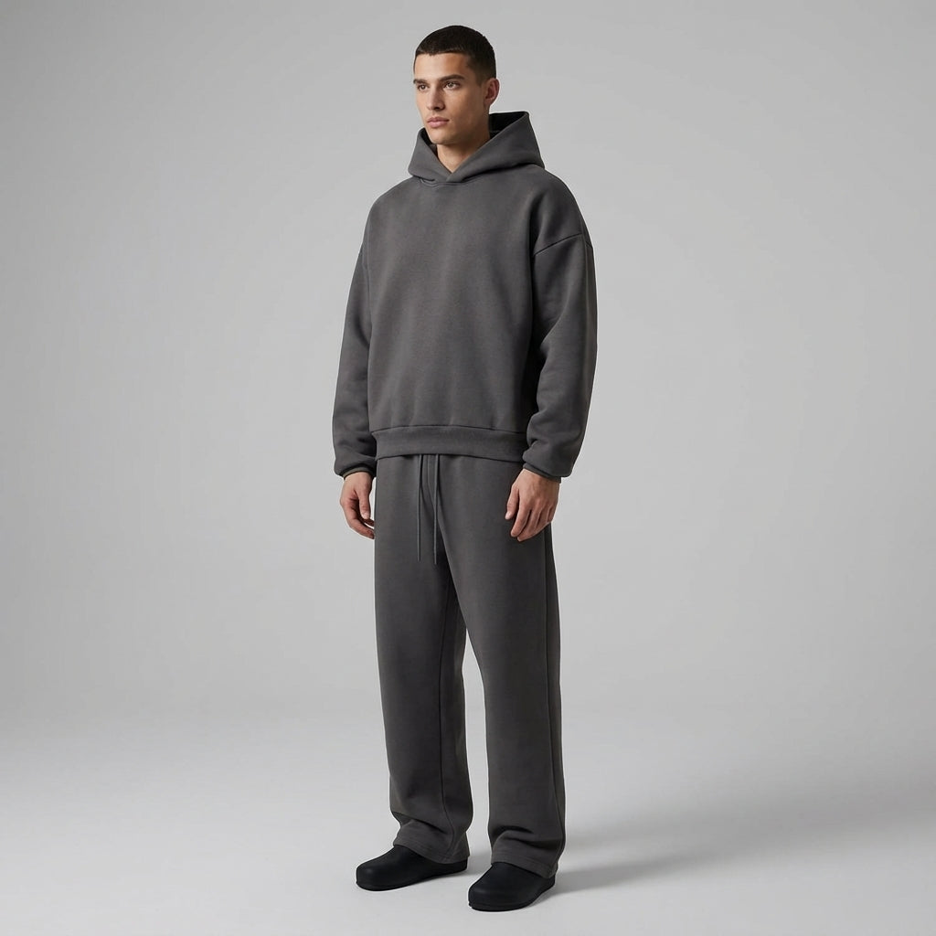 Herre Oversized Hættetrøje og Joggingbukser Sæt – Varm Bomuldsblanding Loungewear til Vinteren