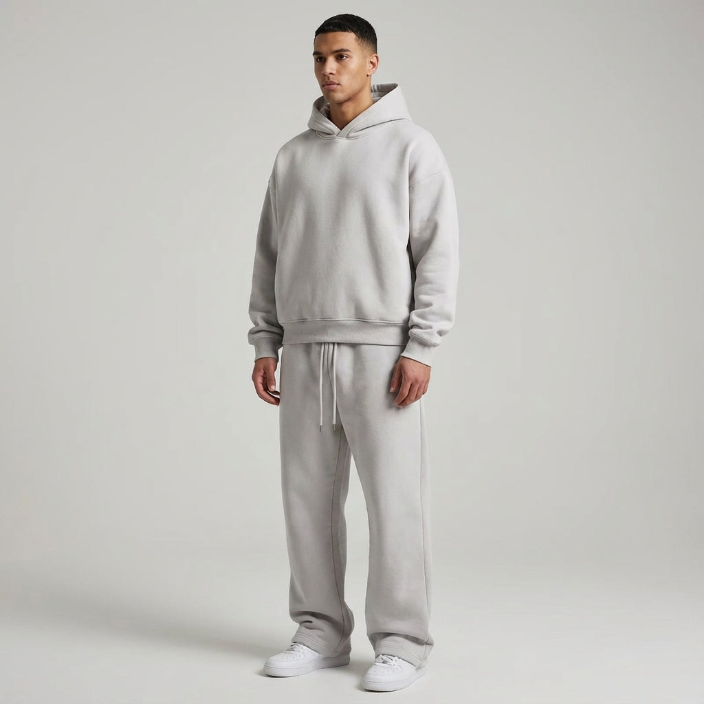 Herre Oversized Hættetrøje og Joggingbukser Sæt – Varm Bomuldsblanding Loungewear til Vinteren