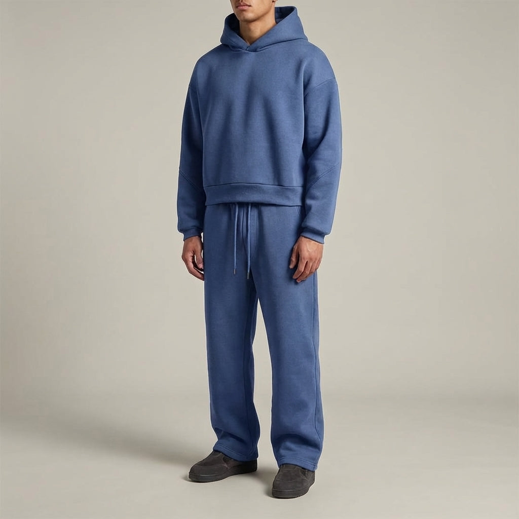 Herre Oversized Hættetrøje og Joggingbukser Sæt – Varm Bomuldsblanding Loungewear til Vinteren