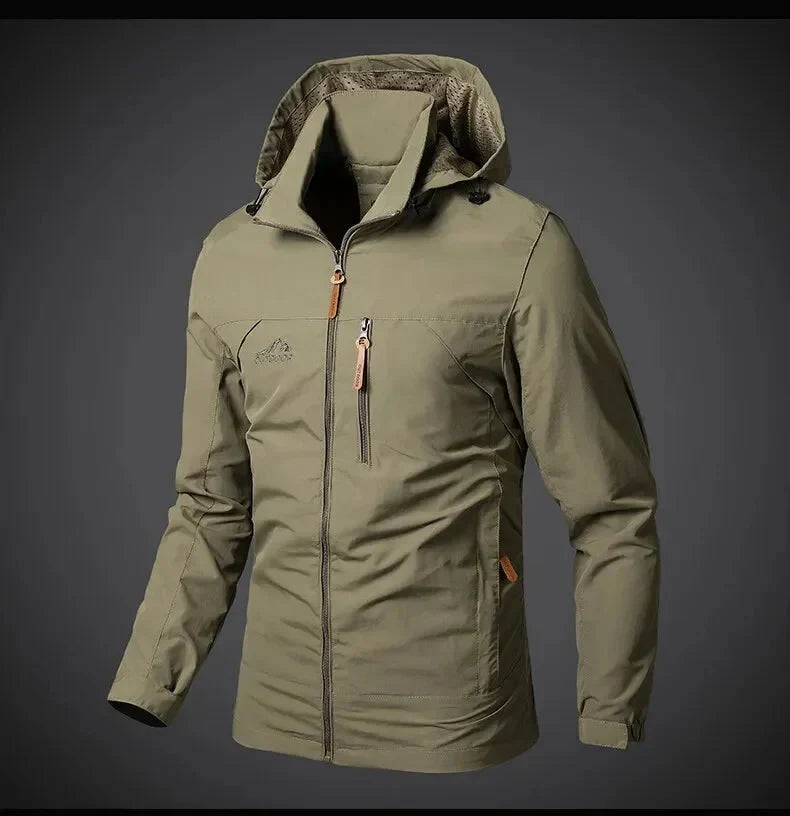 Chaqueta con capucha para hombre, cuello alto y bolsillos con cremallera - Prenda corta de estilo outdoor con cremallera frontal completa para uso diario