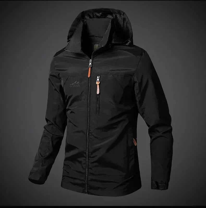 Chaqueta con capucha para hombre, cuello alto y bolsillos con cremallera - Prenda corta de estilo outdoor con cremallera frontal completa para uso diario