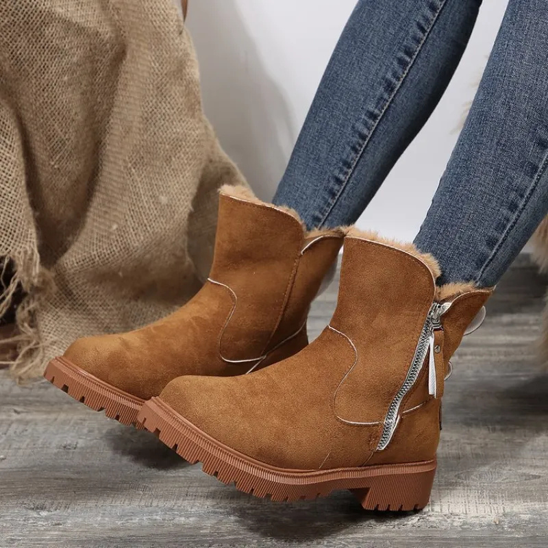 Damen-Winterstiefeletten mit Kunstfellkragen – Stiefeletten in Wildlederoptik mit seitlichem Reißverschluss und Profilsohle für den täglichen Einsatz bei kaltem Wetter