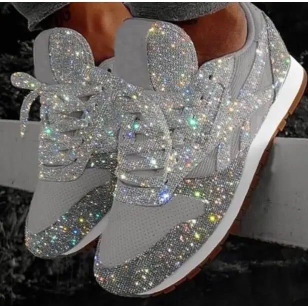 Dames glimmersneakers uden snørebånd – glitrende trainers med kaninører og fleksibel sål til afslappet hverdags- og festbrug
