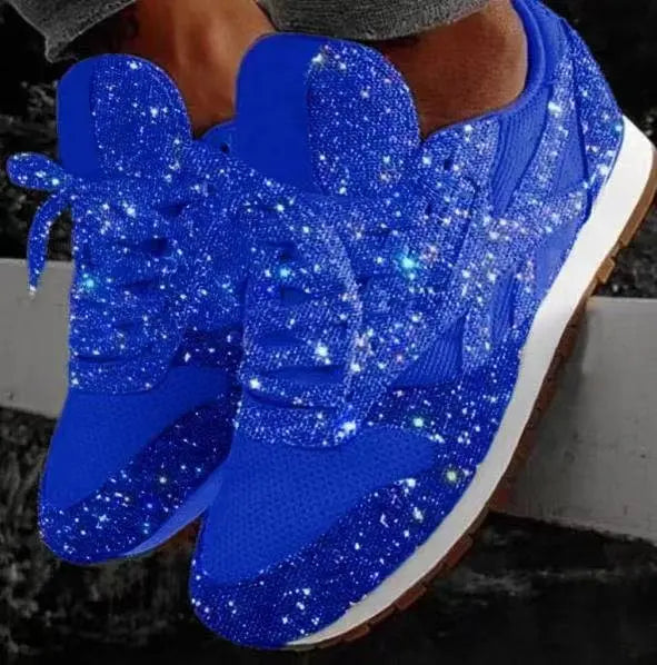 Dames glimmersneakers uden snørebånd – glitrende trainers med kaninører og fleksibel sål til afslappet hverdags- og festbrug