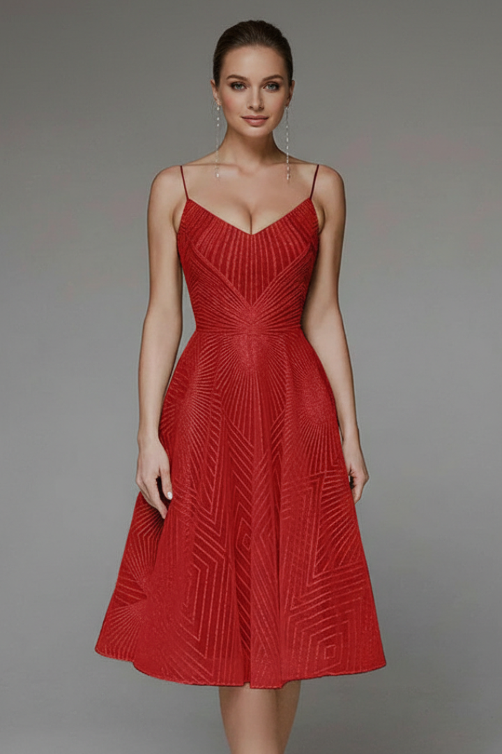 Dámské midi šaty střihu fit and flare s úzkými ramínky – ideální na letní příležitosti