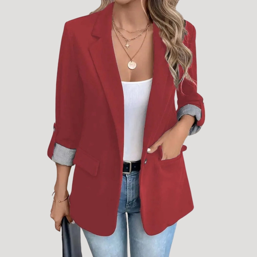 Blazer entallado para mujer: chaqueta de verano de un botón con mangas remangadas para la oficina