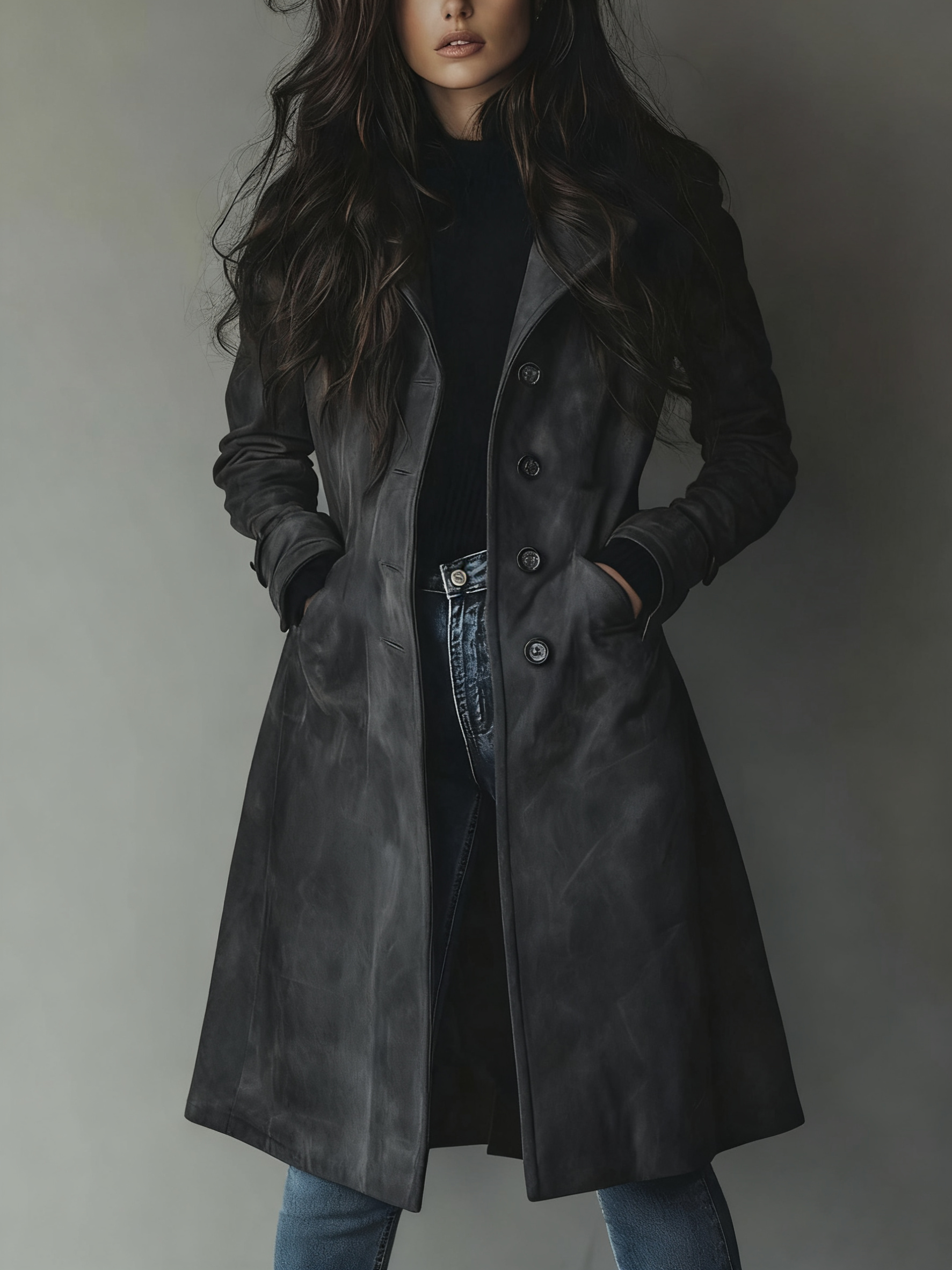 Women’s Vintage-Inspired Longline Trench Coat Tailored Outerwear