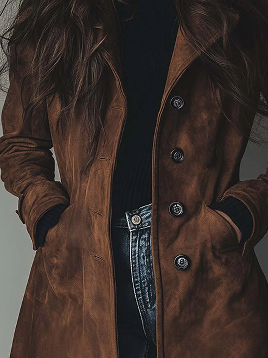 Women’s Vintage-Inspired Longline Trench Coat Tailored Outerwear