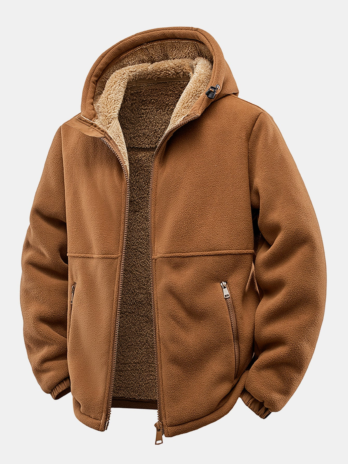 Men’s Teddy Fleece Lined Hooded Jacket with Zip Pockets – Relaxed Fit Warm Winter Outerwear