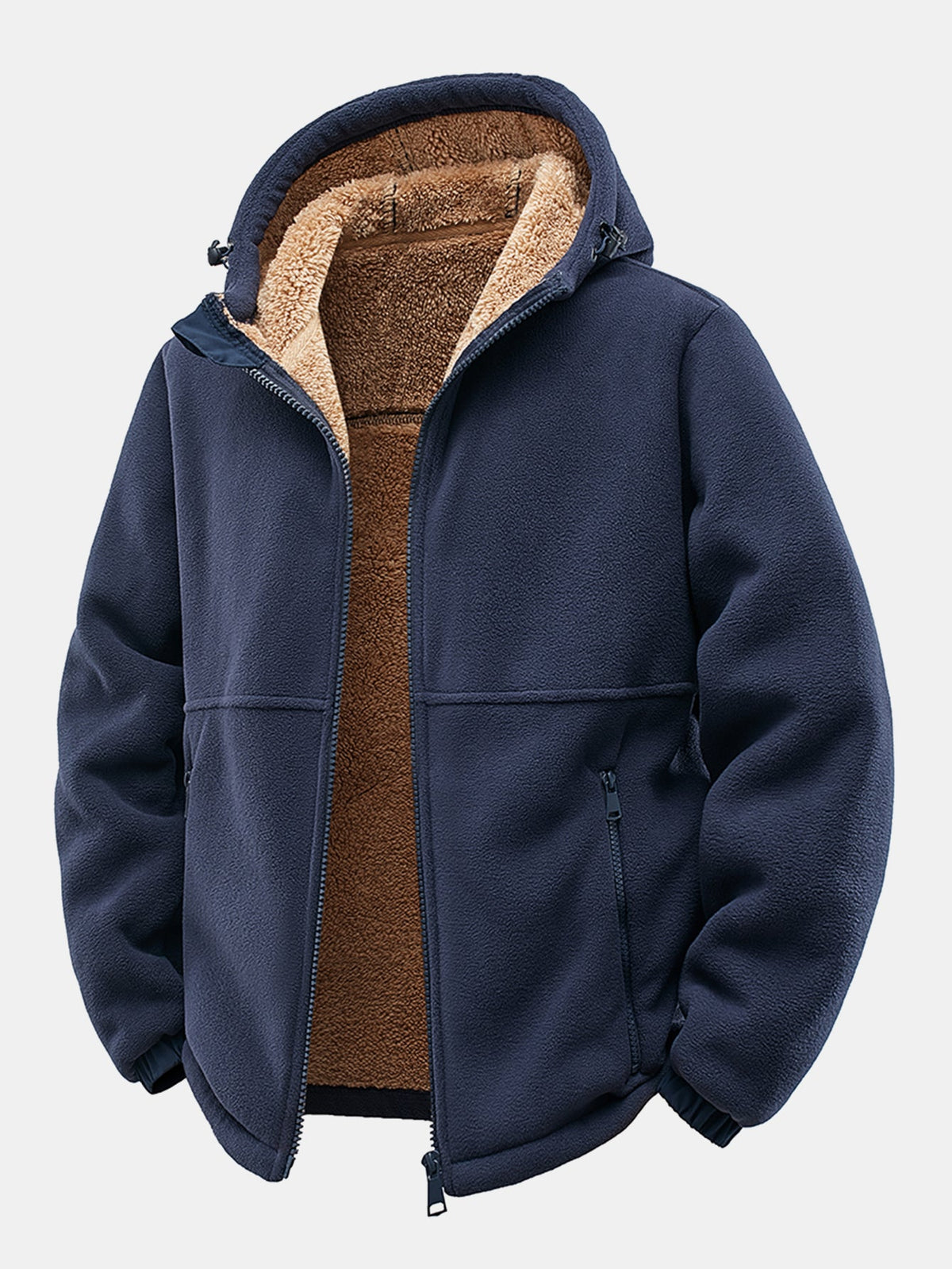 Men’s Teddy Fleece Lined Hooded Jacket with Zip Pockets – Relaxed Fit Warm Winter Outerwear