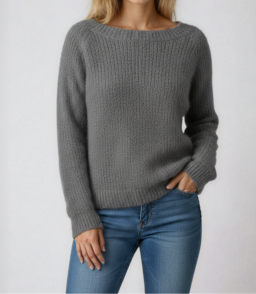 Pull en maille texturée à col bateau pour femme - pull décontracté à manches longues avec finitions côtelées, pour l'automne et l'hiver