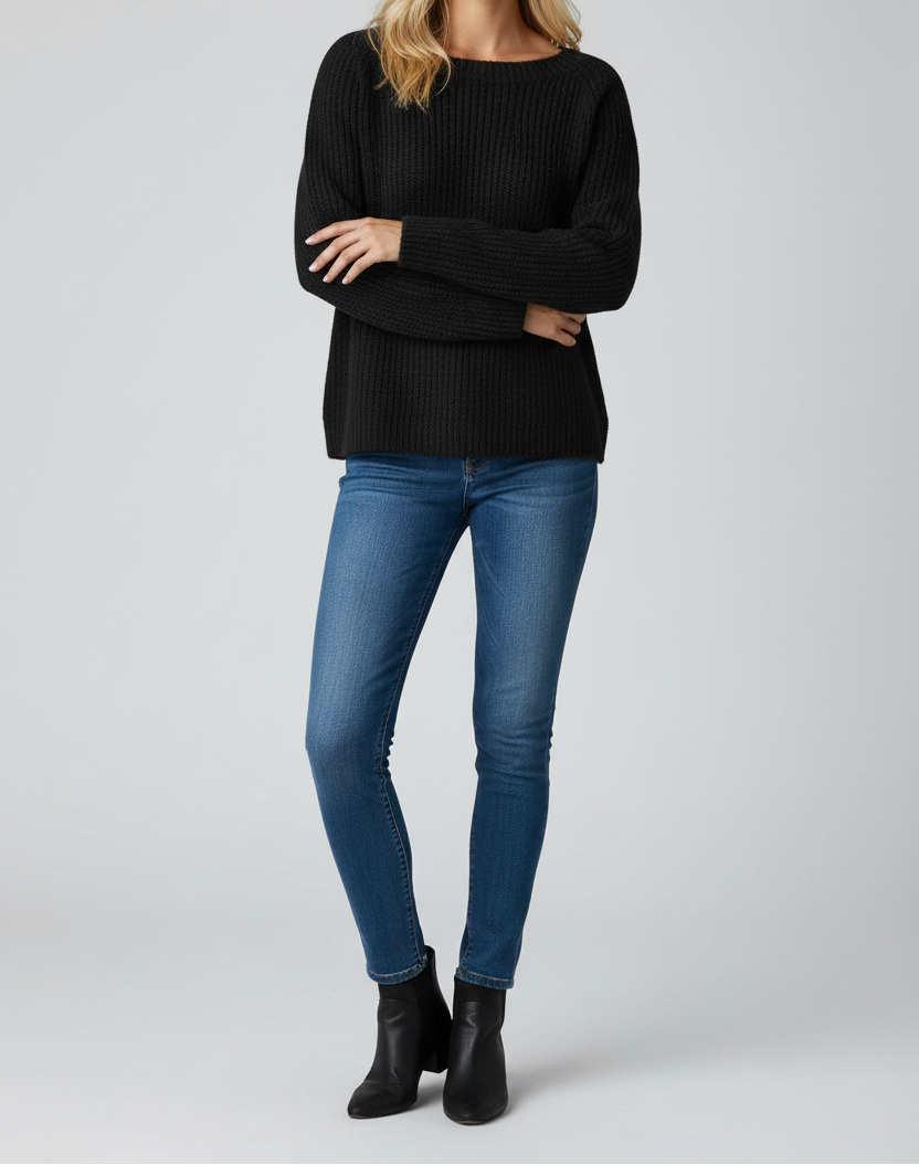 Pull en maille texturée à col bateau pour femme - pull décontracté à manches longues avec finitions côtelées, pour l'automne et l'hiver