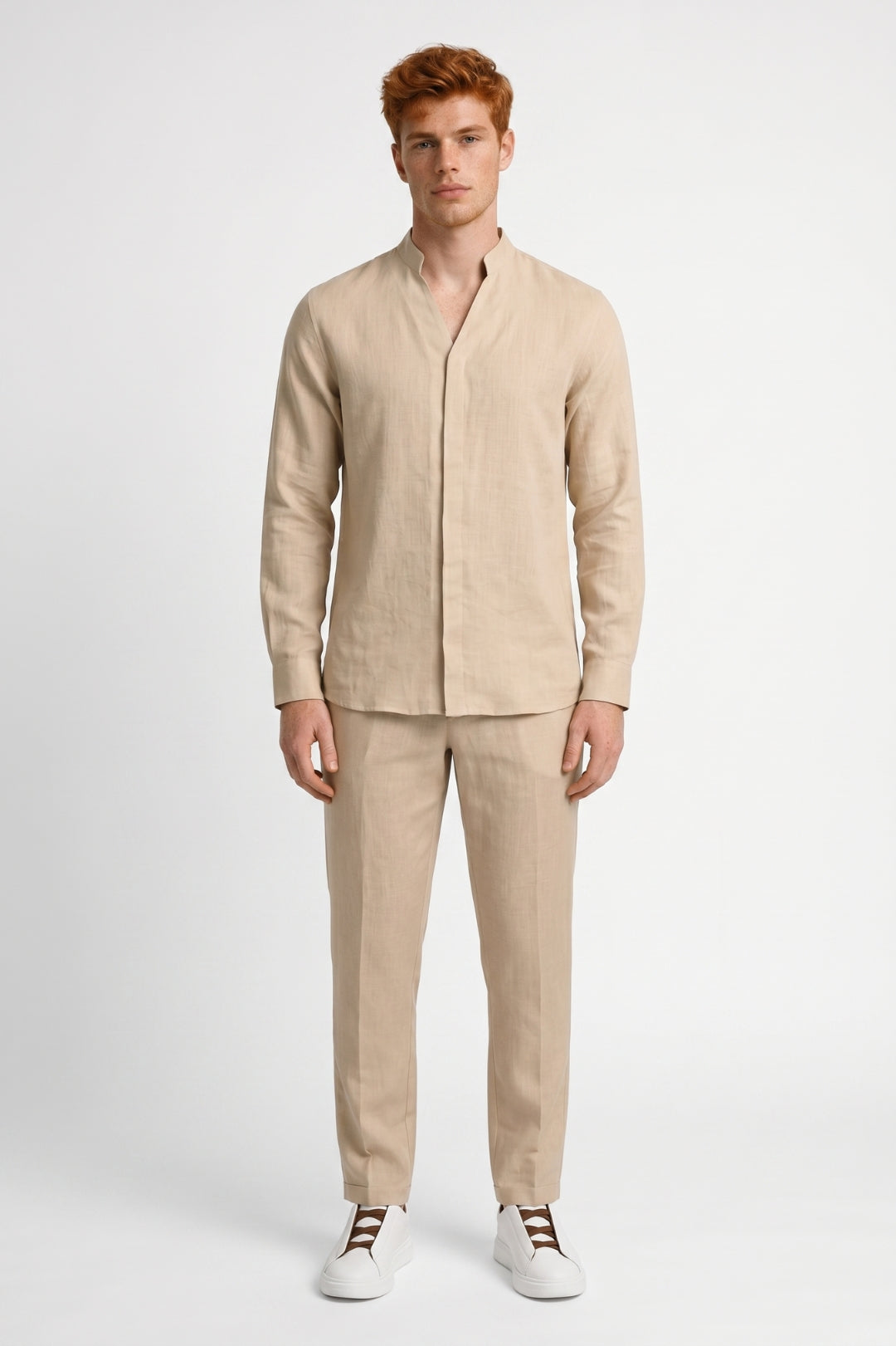 Men’s Textured Shirt And Tapered Trousers Outfit Set