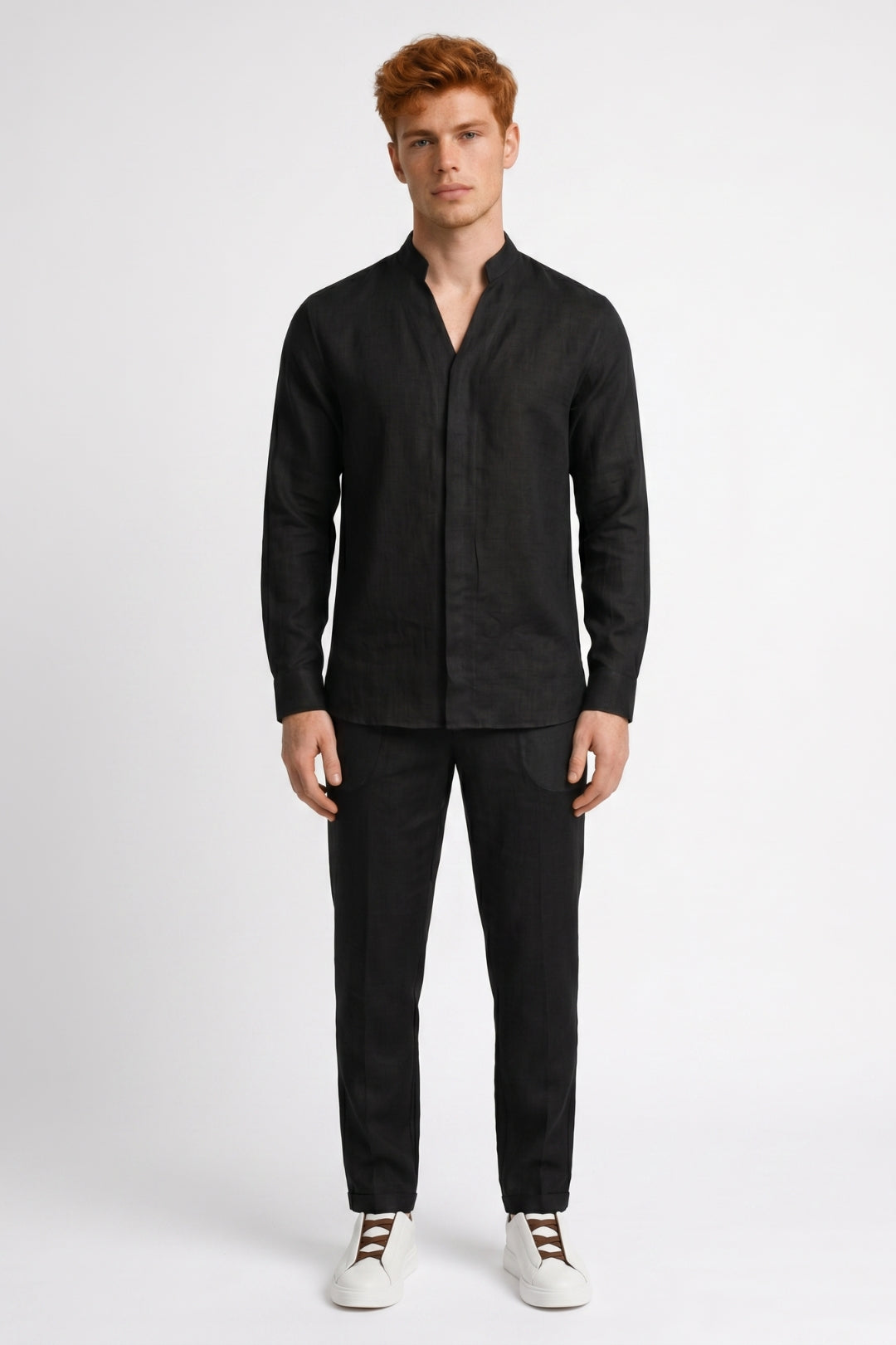 Men’s Textured Shirt And Tapered Trousers Outfit Set