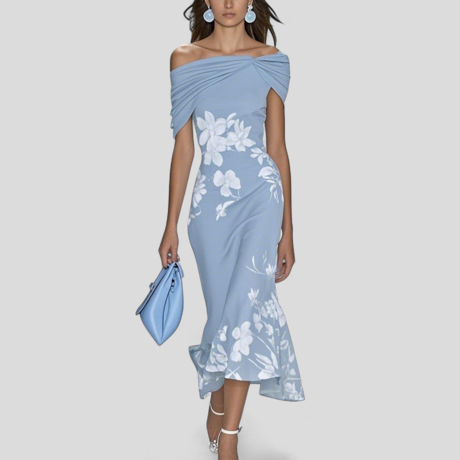 Women’s Off-Shoulder Floral Midi Dress Elegant Silhouette