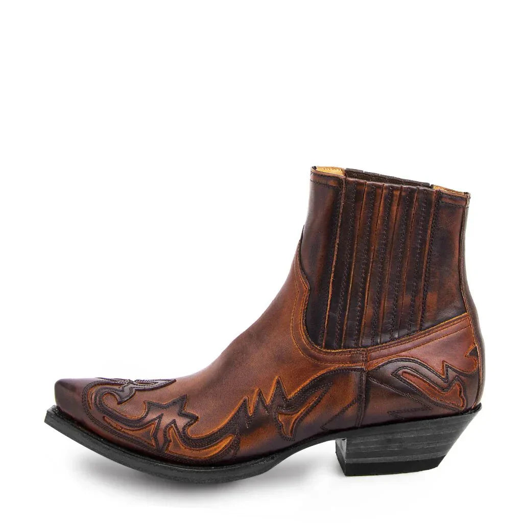 Cizme cowboy din piele pentru bărbați, cu vârf ascuțit, stil western până la gleznă