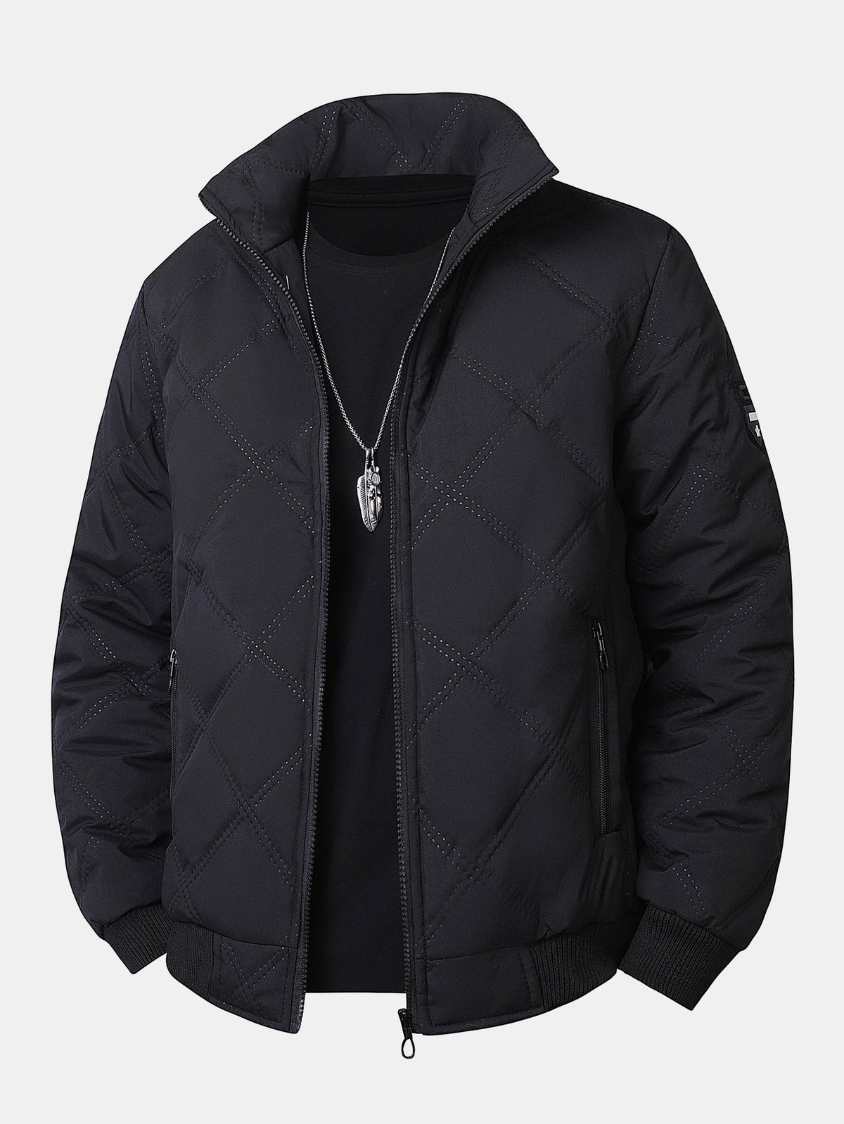 Steppjacke für Herren mit Kunstfellfutter und Stehkragen – Warme Winterjacke mit Reißverschluss und Taschen