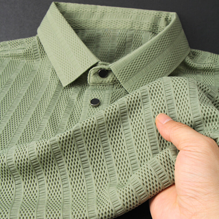 Polo texturé pour homme à manches courtes et col classique - Haut décontracté à coupe droite pour l’été et les tenues élégantes du quotidien