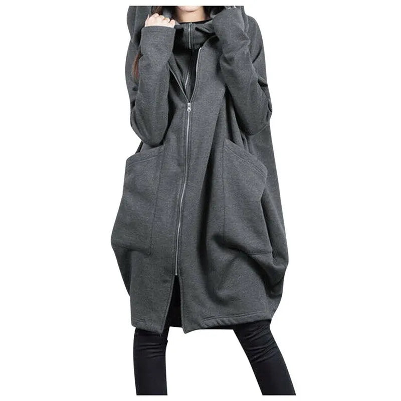 Women’s Oversized Hooded Long Winter Coat – Relaxed Zip-Up Layer for Casual Cold-Weather Wear