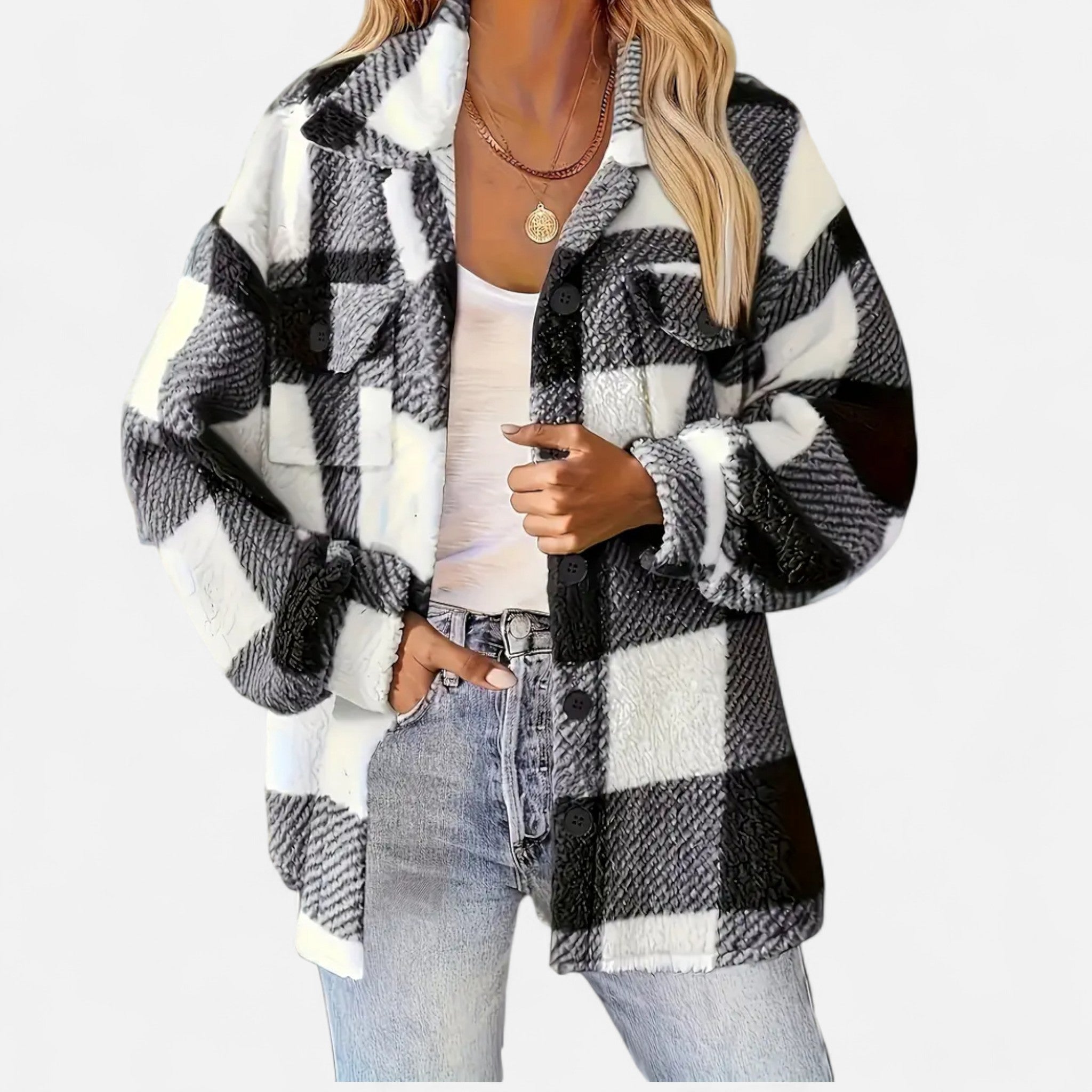 Valmonti | Women’s Checkered Plush Winter Jacket