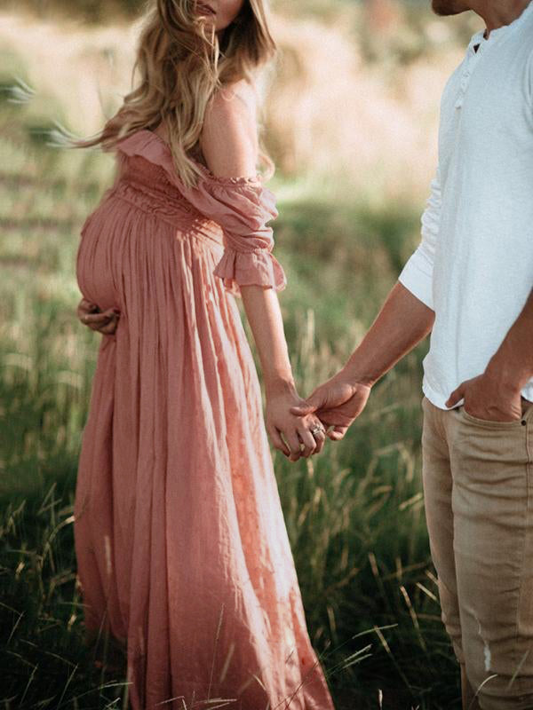Kvinders off-shoulder graviditets maxi-kjole flydende sommerkjole