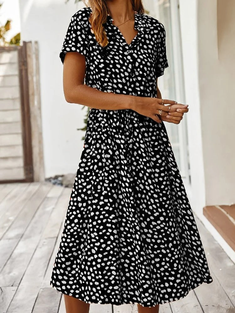 Abito Estivo Midi da Donna con Vita Regolabile, Leggero, Stampato, Casual, Elegante, Perfetto per le Vacanze