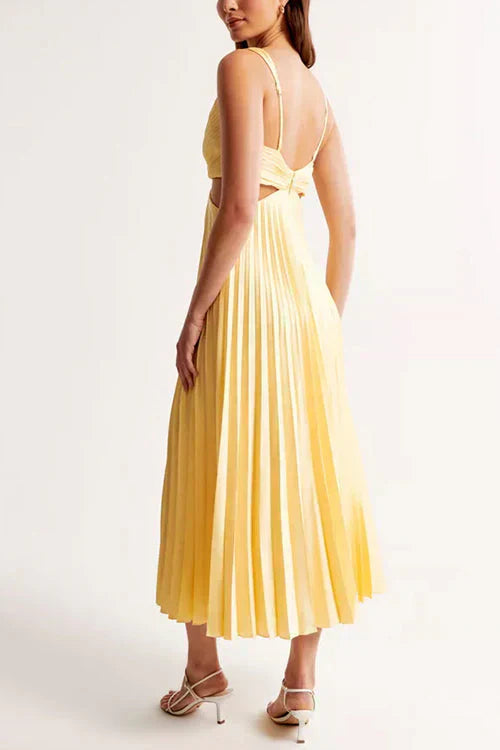 Women’s Pleated Cut-Out V-Neck Evening Maxi Dress