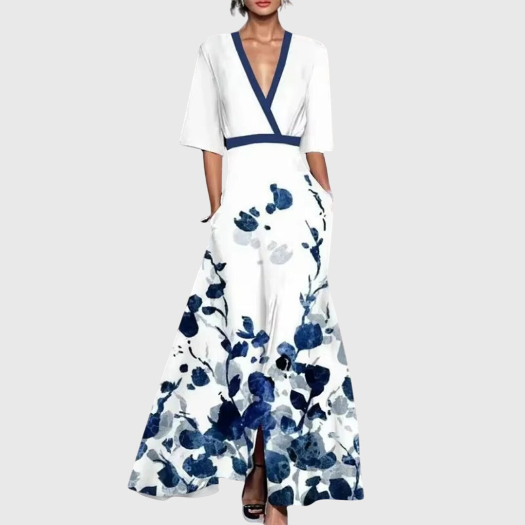 Women’s Printed Maxi Dress Deep V Neck Occasion Style