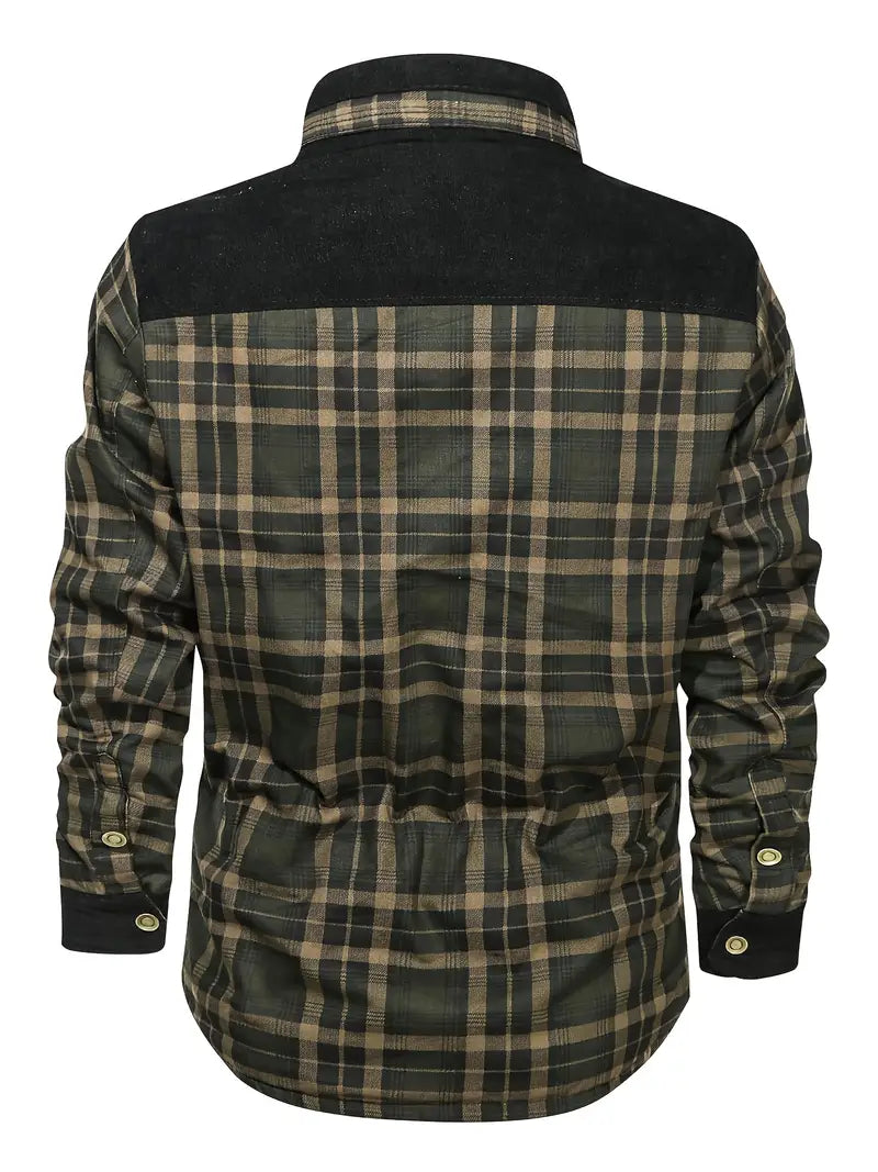 Men’s Fleece-Lined Plaid Overshirt – Warm Long-Sleeve Layer for Casual Autumn and Winter Wear