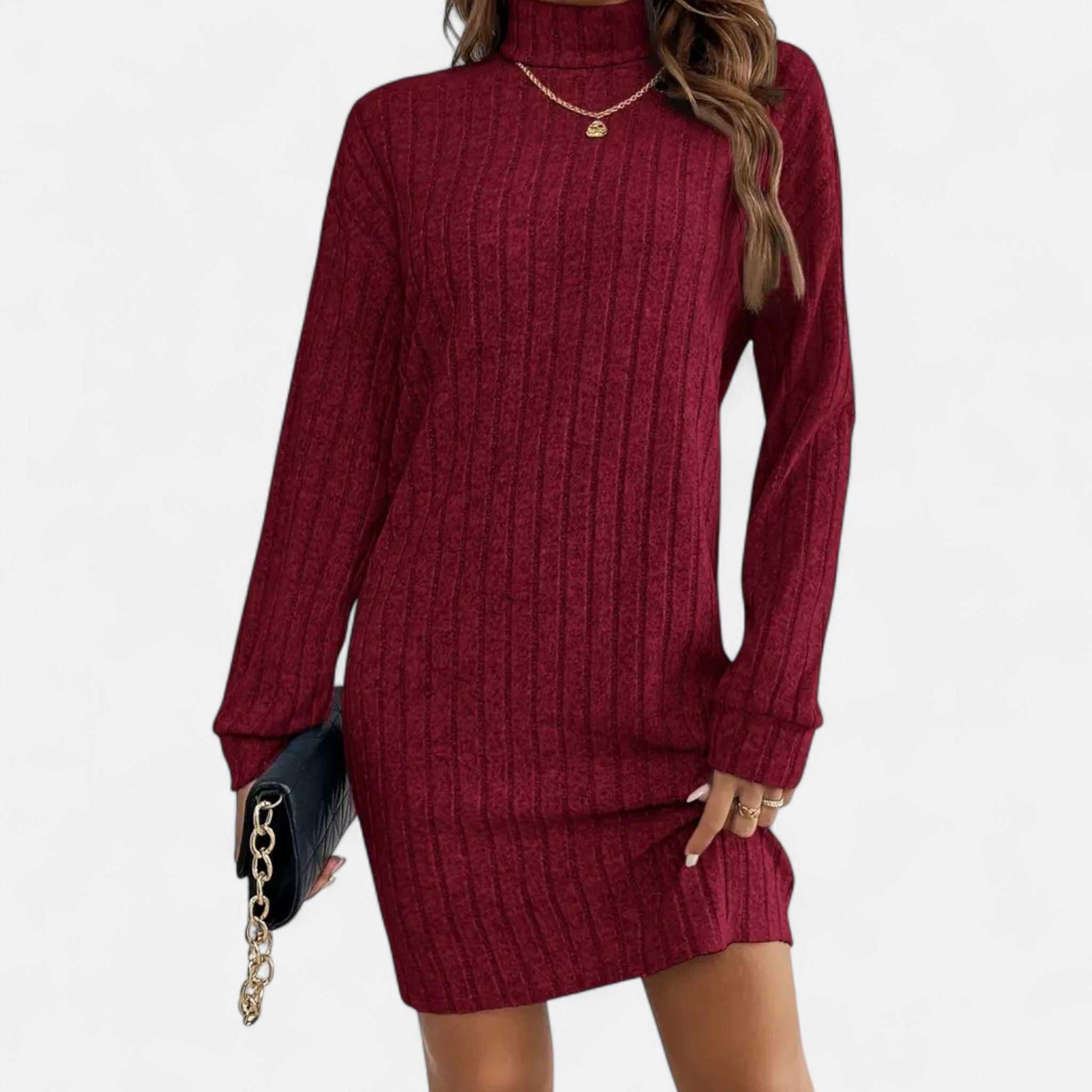 Valmonti | Women’s Turtleneck Textured Knit Dress
