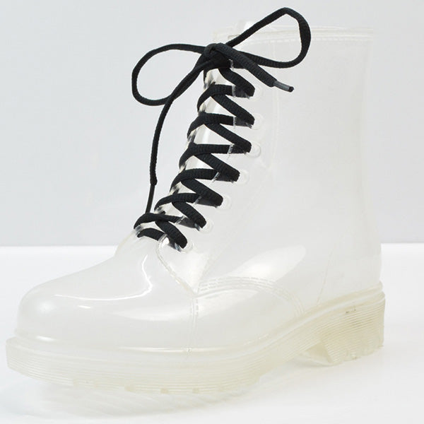 Transparente Schnür-Regenstiefel für Damen – wasserdichte PVC-Knöchelstiefel mit rutschfester Sohle
