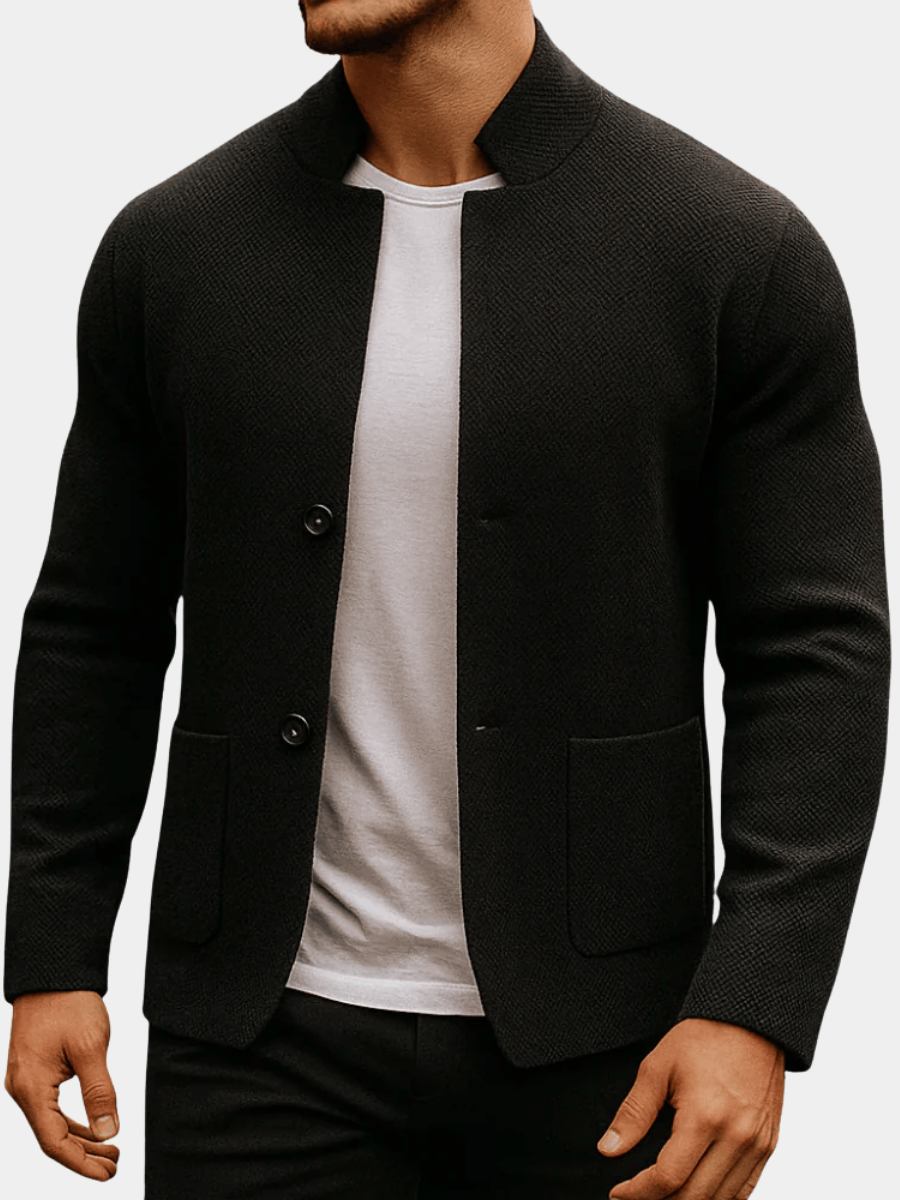 Cardigan da uomo testurizzato con colletto rialzato e tasche applicate – Strato strutturato a maniche lunghe per outfit casual eleganti