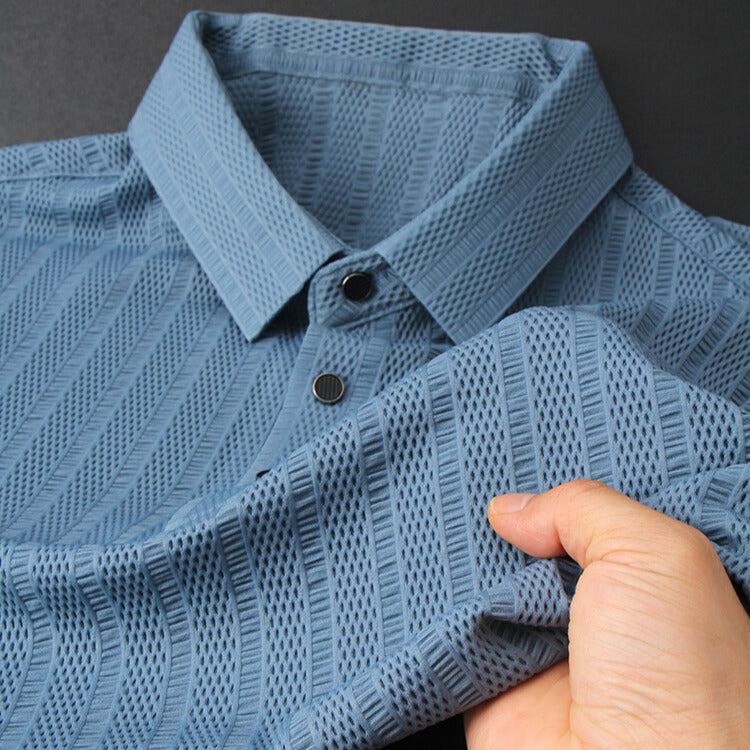 Polo texturé pour homme à manches courtes et col classique - Haut décontracté à coupe droite pour l’été et les tenues élégantes du quotidien