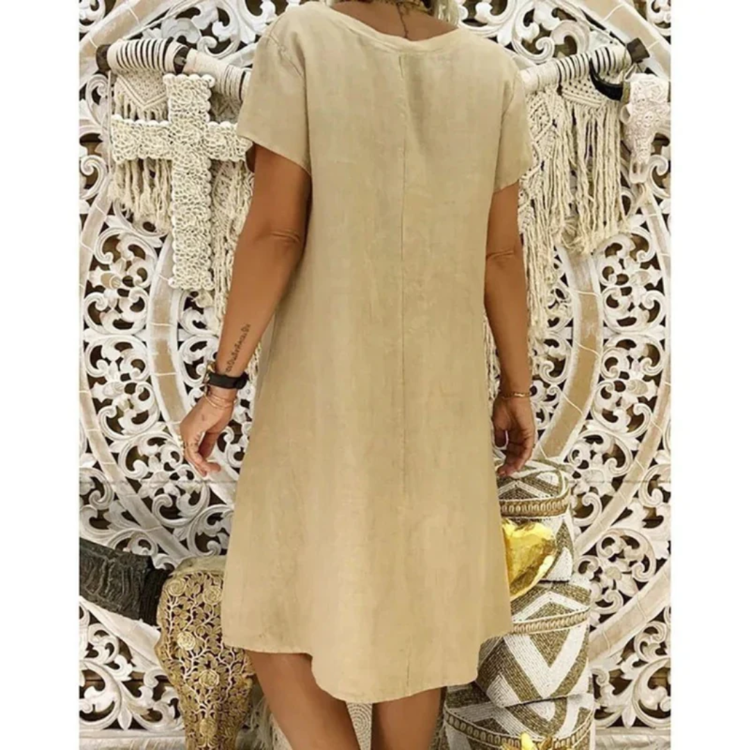 Women’s Relaxed V-Neck Midi Dress – Lightweight Summer Style for Holidays and Everyday Wear