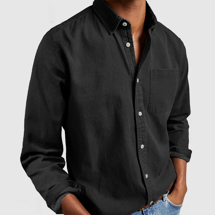 Men’s Long Sleeve Button-Up Casual Shirt With Chest Pocket