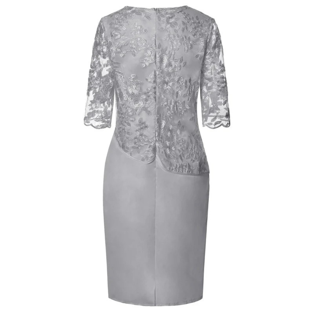 Women’s Embroidered Midi Evening Dress – Lace Sleeve Occasion Style for Celebrations and Events