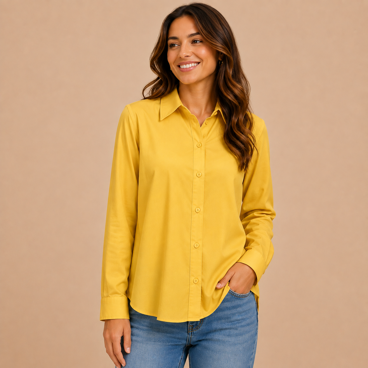 Women’s Classic Button-Up Blouse – Relaxed Long-Sleeve Shirt for Office and Everyday Wear
