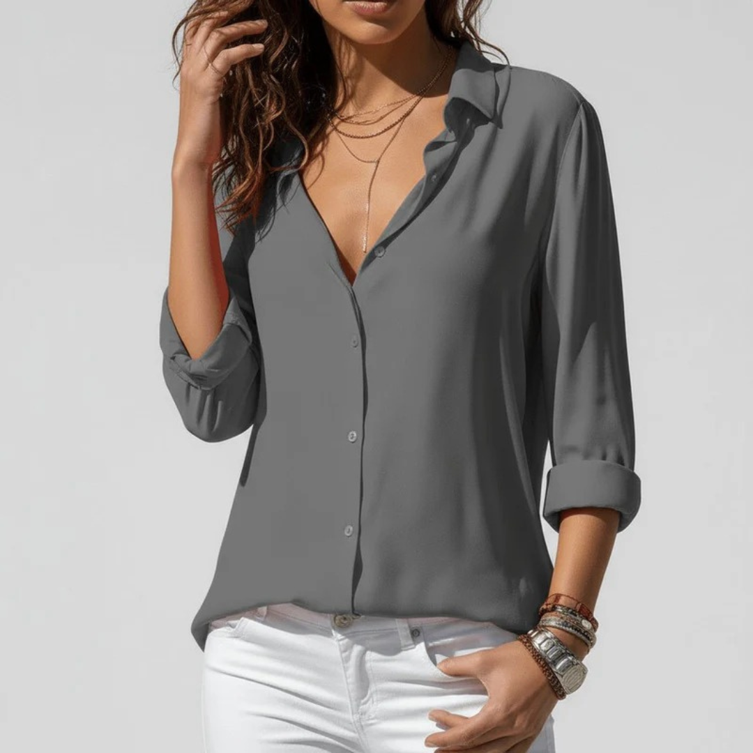 Women’s Classic Button-Up Blouse – Relaxed Long-Sleeve Shirt for Office and Everyday Wear