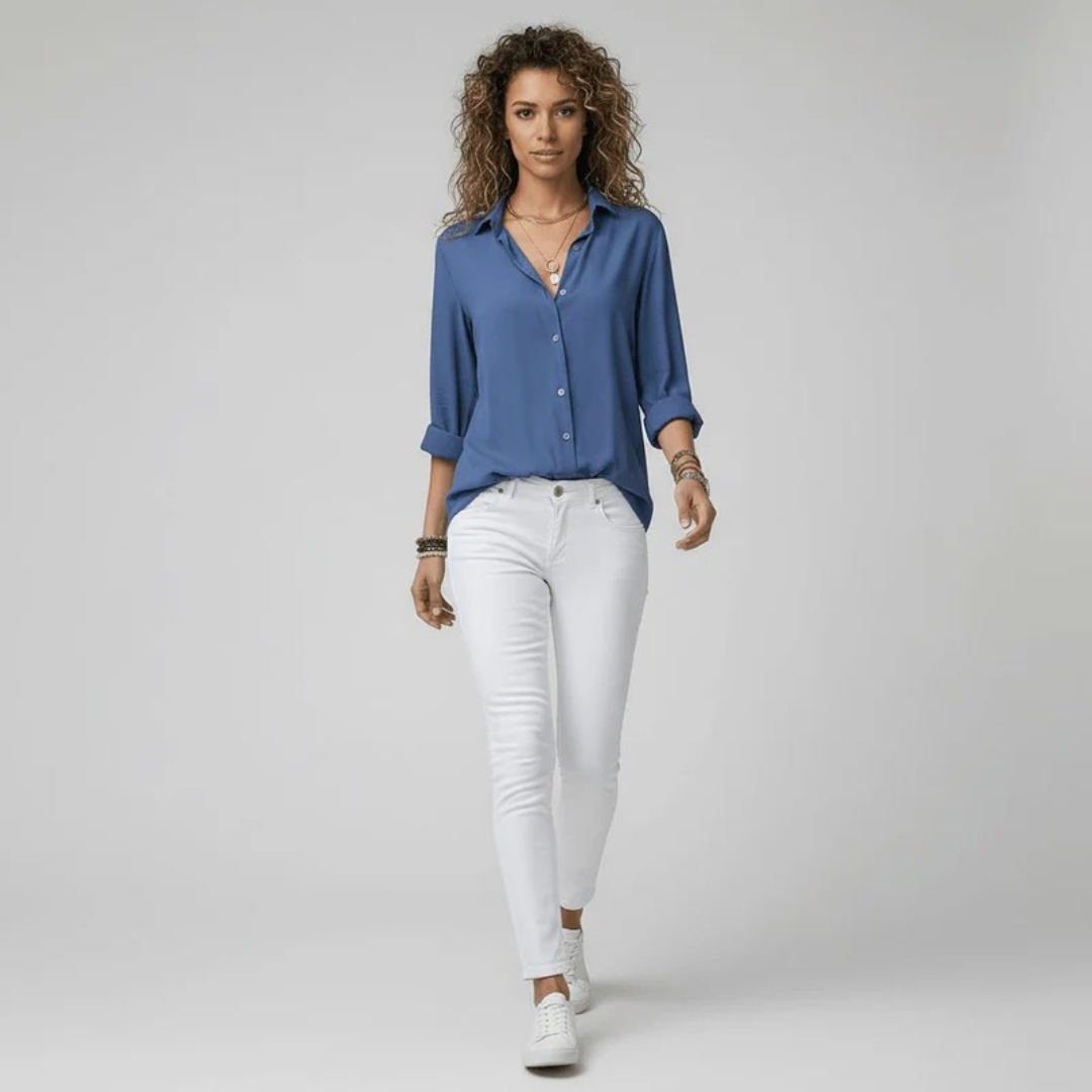 Women’s Classic Button-Up Blouse – Relaxed Long-Sleeve Shirt for Office and Everyday Wear