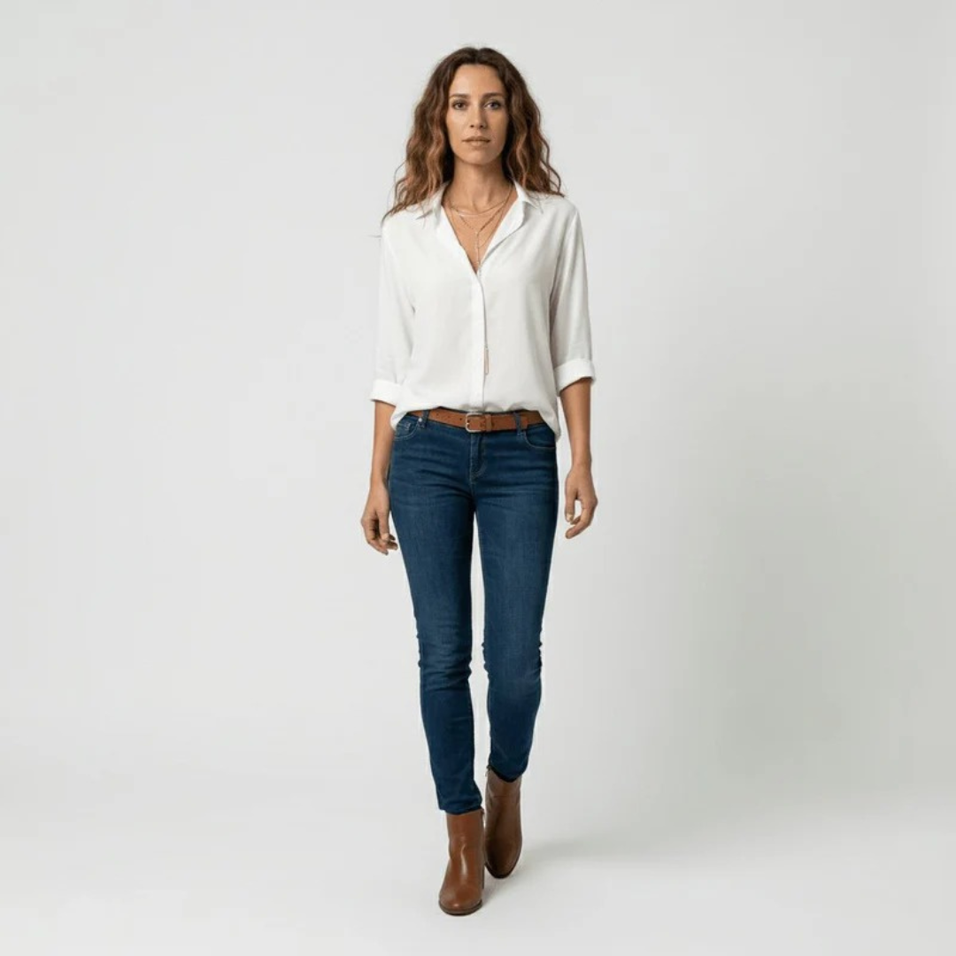 Women’s Classic Button-Up Blouse – Relaxed Long-Sleeve Shirt for Office and Everyday Wear