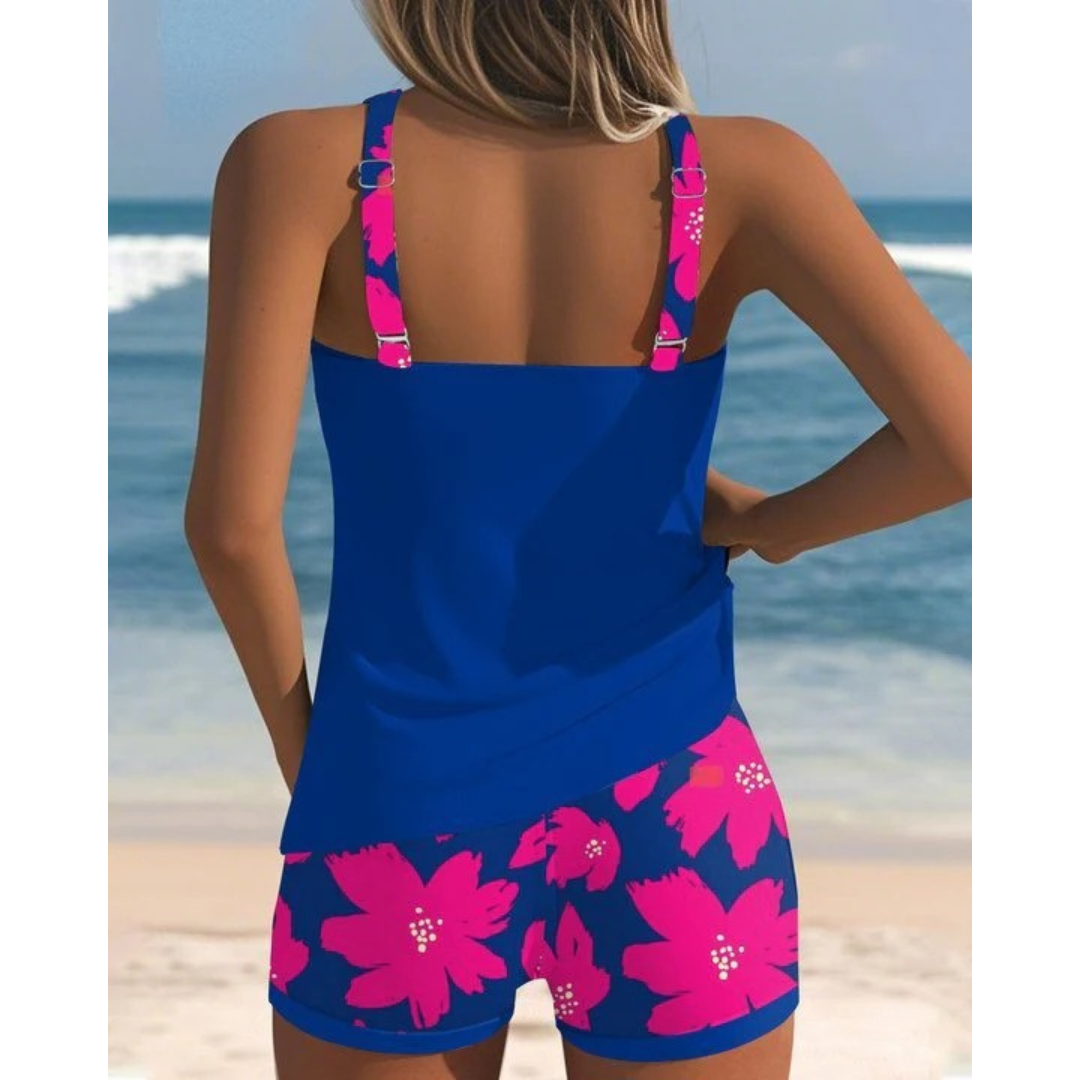 Women’s Printed Tankini Set – Racerback Swimwear with Shorts for Beach and Pool