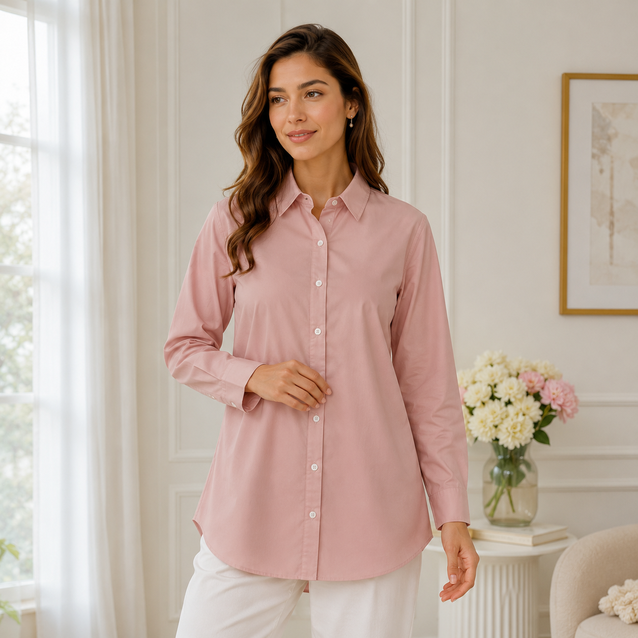 Women’s Relaxed Button-Up Shirt Blouse – Long-Sleeve Style for Office and Everyday Wear