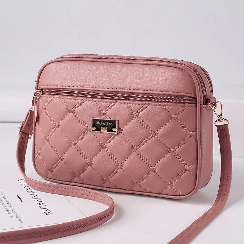 Women's Small Quilted Crossbody Bag with Double Zip Compartments – Compact Shoulder Bag with Detachable Strap for Everyday Wear