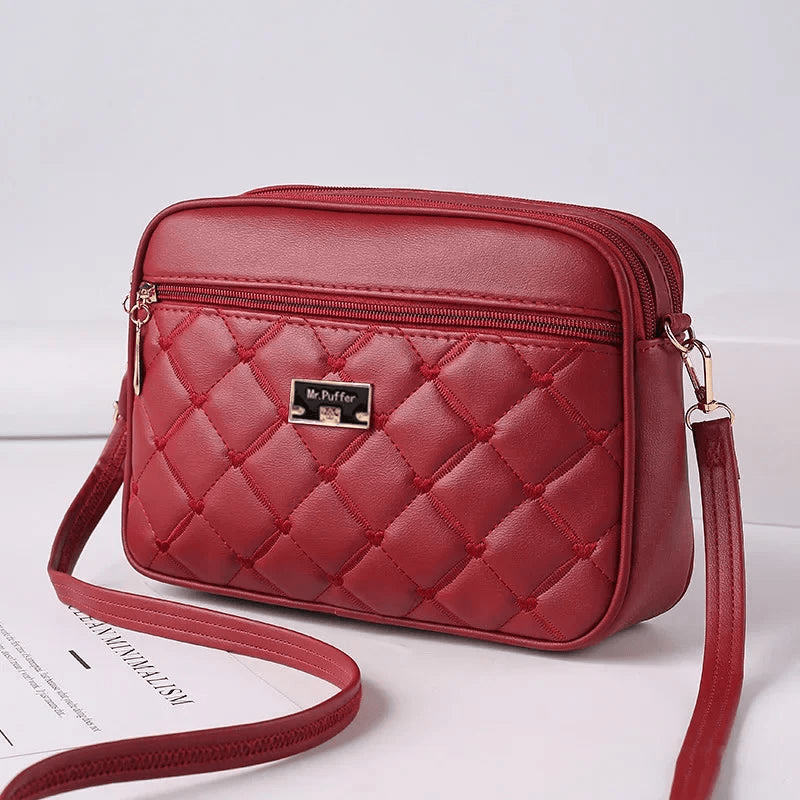 Women's Small Quilted Crossbody Bag with Double Zip Compartments – Compact Shoulder Bag with Detachable Strap for Everyday Wear