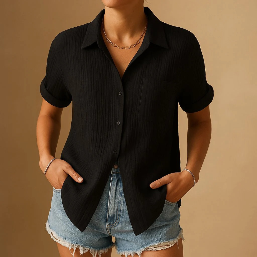 Women’s Crinkle Short-Sleeve Shirt – Relaxed Button-Up Style for Summer and Everyday Wear