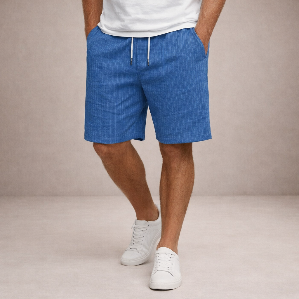 Pantaloni scurți de vară pentru bărbați din in, cu șnur, croială casual și lejeră